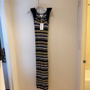 Heartloom Black, White, and Gold Zigzag Maxi Dress